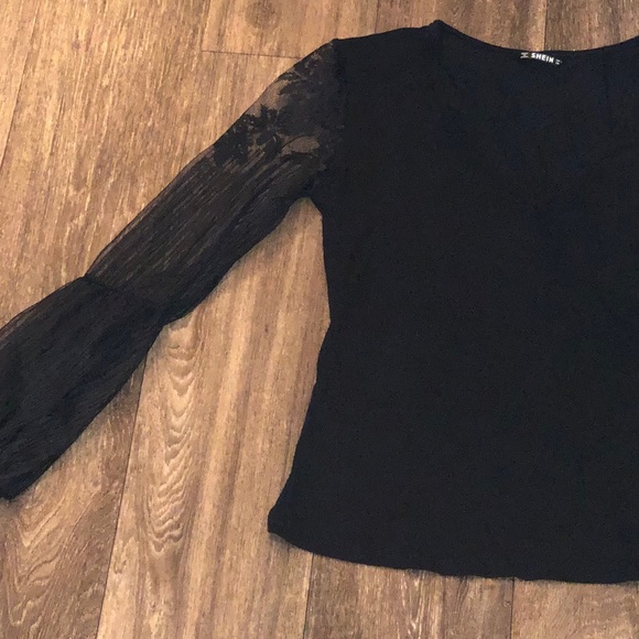 Lacey Puffy Sleeved V-neck Blouse - Picture 1 of 5